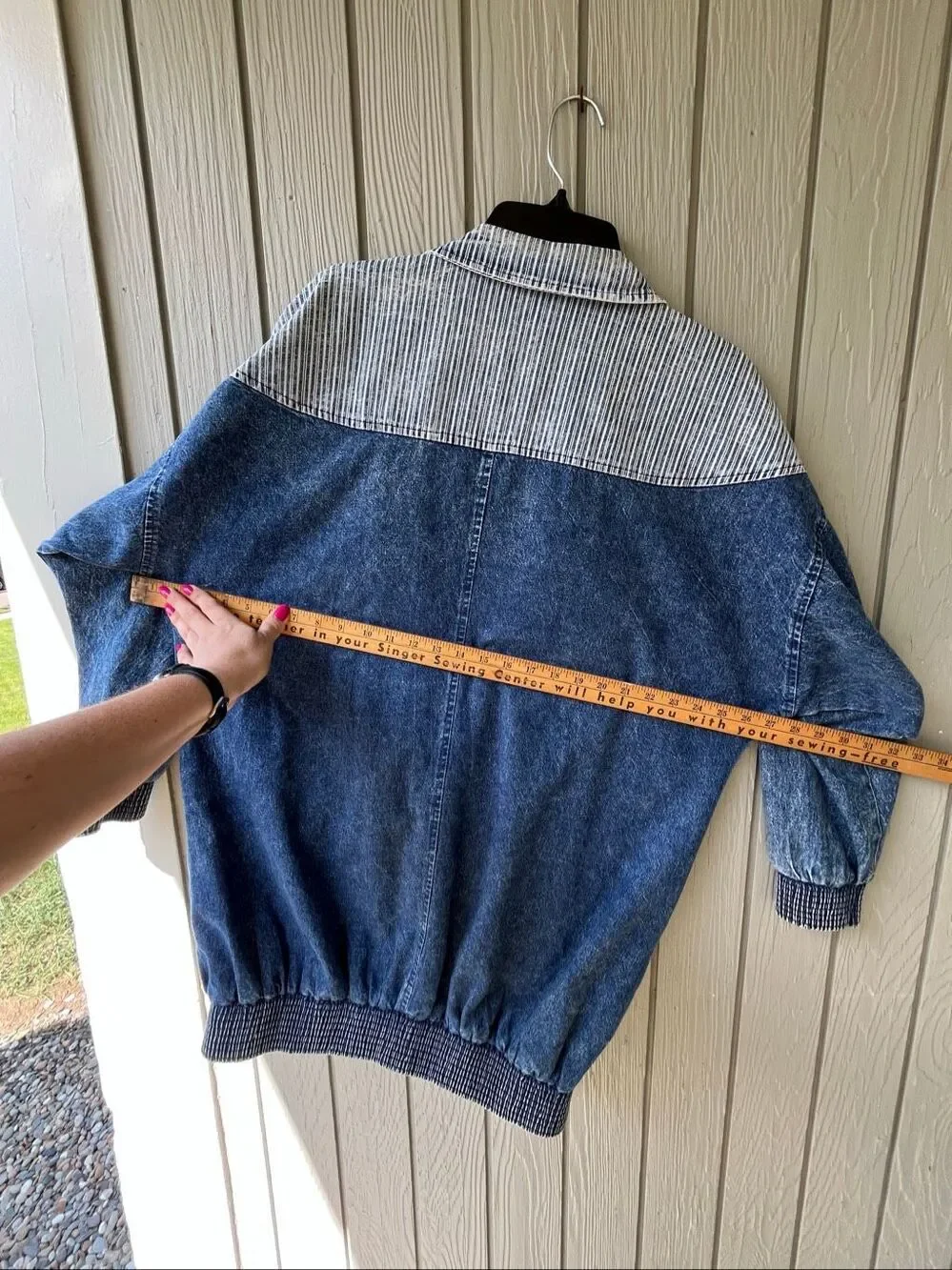 VTG 80s Denim Jacket M Railroad Stripe Oversized Slouchy Acid Wash USA